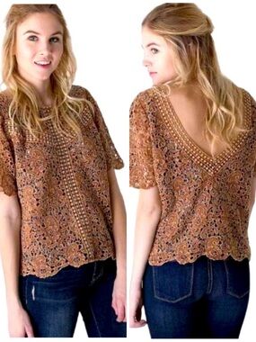 Gimmicks BKE Lace Top Open Back Rust Orange size Medium The Buckle Coquette